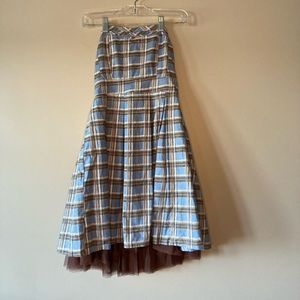 Delicia Strapless Blue Plaid Dress S sexy Cotton Dark Acadamia Petticoat.